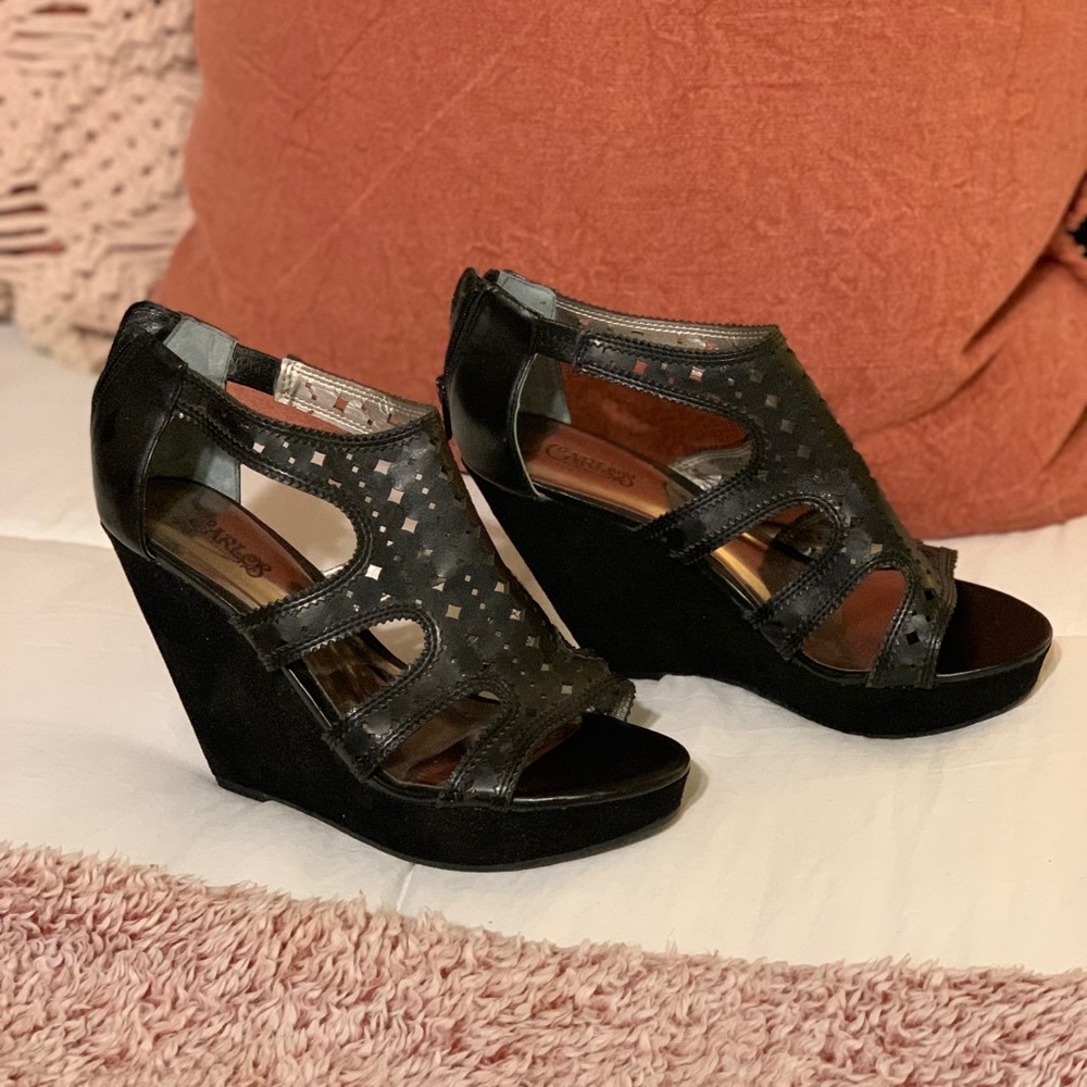 Carlos Cutout Wedge Black Heels